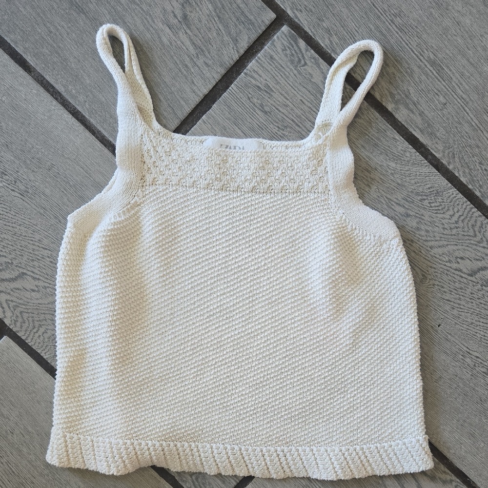Zara Girls Cream Knit Tank Top Square Neck Sleeveless Camisole Size 9-10 140